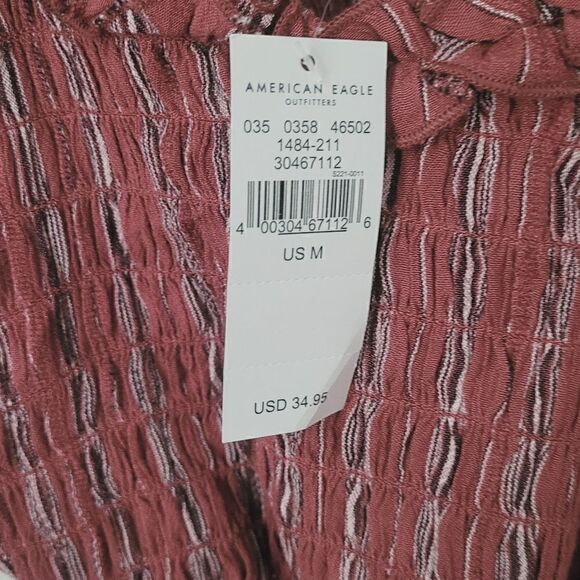 New American Eagle Striped Smocked Ruffle Tank Size Medium NWT - Picture 4 of 6